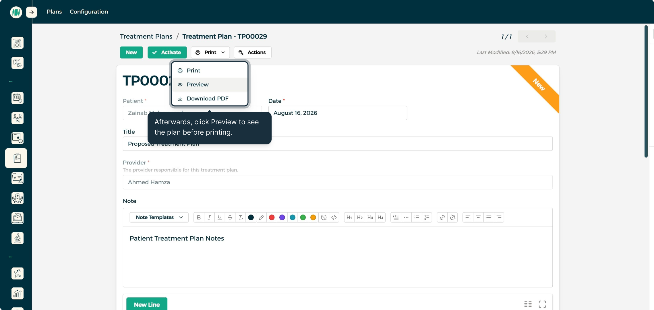 Preview the treatment plan